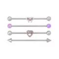 Multi-Pack Pink Glass Heart Bow Silver-Tone Titanium Industrial Barbells 4 Pack - 14 Gauge at Spencer's