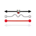 Multi-Pack Clear and Red Glass Spider Black and Silver-Tone Titanium Industrial Barbells 4 Pack - 14 Gauge at Spencer's