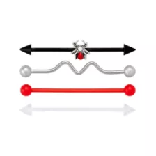 Multi-Pack Clear and Red Glass Spider Black and Silver-Tone Titanium Industrial Barbells 4 Pack - 14 Gauge at Spencer's
