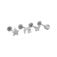 Multi-Pack CZ Star Moon Butterfly Titanium Cartilage Earrings 4 Pack - 18 Gauge at Spencer's