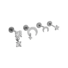 Multi-Pack CZ Moon Star Titanium Dangle Cartilage Earrings 4 Pack - 18 Gauge at Spencer's
