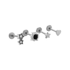 Multi-Pack Black Star Heart Titanium Cartilage Earrings 4 Pack - 18 Gauge at Spencer's