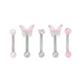 Clear and Pink CZ Butterfly Silver-Tone Titanium Curved Barbells 5 Pack - 16 Gauge at Spencer's