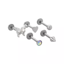 Multi-Pack Clear Iridescent CZ Butterfly Heart Silver-Tone Titanium Labret Lip Rings 5 Pack - 16 Gauge at Spencer's