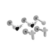Multi-Pack Black Winged Heart and Cross Silver-Tone Titanium Labret Lip Rings 5 Pack - 16 Gauge at Spencer's