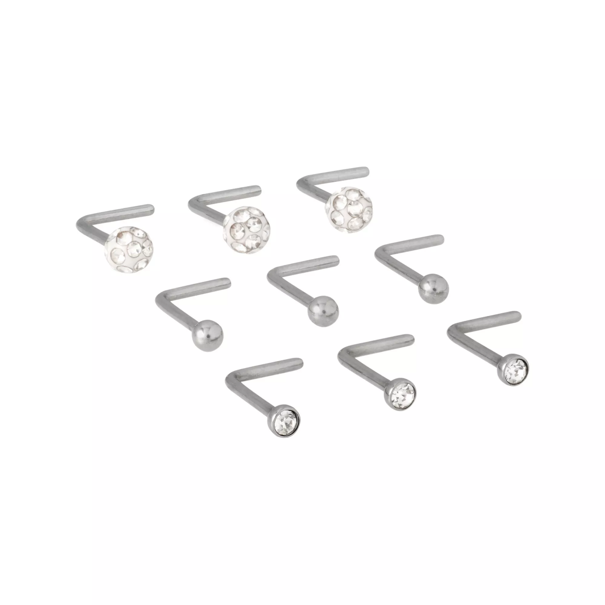 Multi-Pack ASTM F-136 CZ Ball L-Bend Nose Rings 9 Pack - 20 Gauge at Spencer's