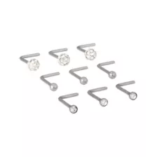 Multi-Pack ASTM F-136 CZ Ball L-Bend Nose Rings 9 Pack - 20 Gauge at Spencer's
