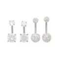 Multi-Pack Titanium Aurora Borealis CZ Silver-Plated Belly Rings 4 Pack - 14 Gauge at Spencer's