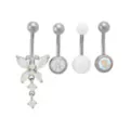 Multi-Pack Titanium Butterfly Aurora Borealis Effect Dangle Belly Rings 4 Pack - 14 Gauge at Spencer's