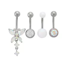 Multi-Pack Titanium Butterfly Aurora Borealis Effect Dangle Belly Rings 4 Pack - 14 Gauge at Spencer's
