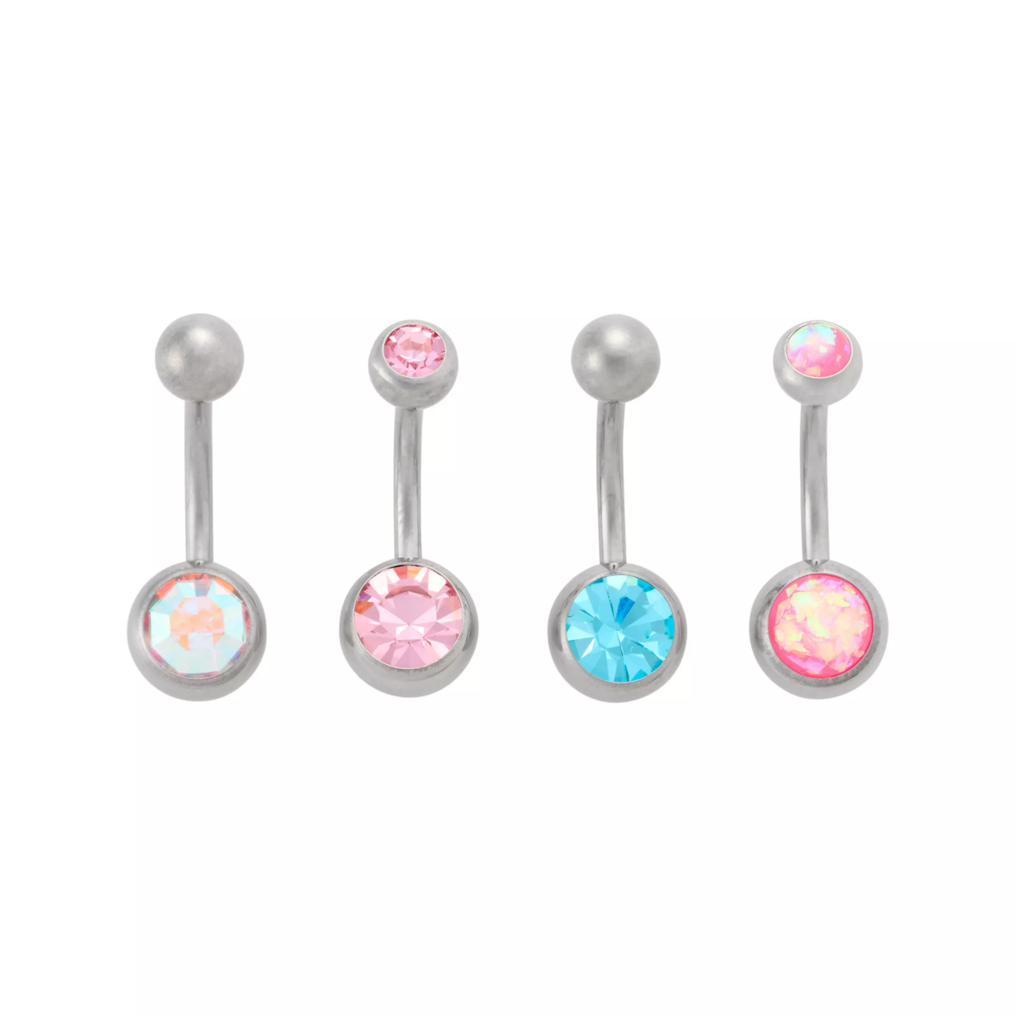 ASTM F-136 Titanium Silver-Tone Pastel Belly Rings 4 Pack - 14 Gauge at Spencer's