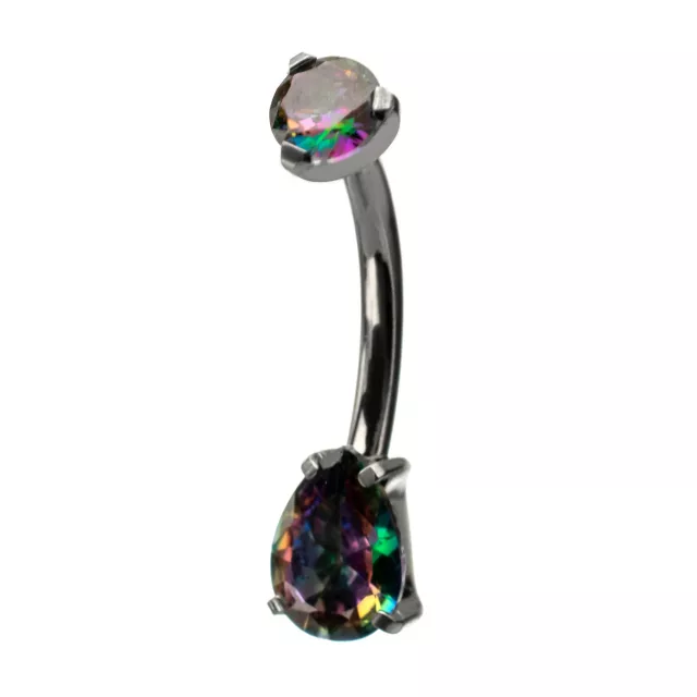 ASTM F-136 Titanium Green Teardrop CZ Belly Ring - 14 Gauge at Spencer's