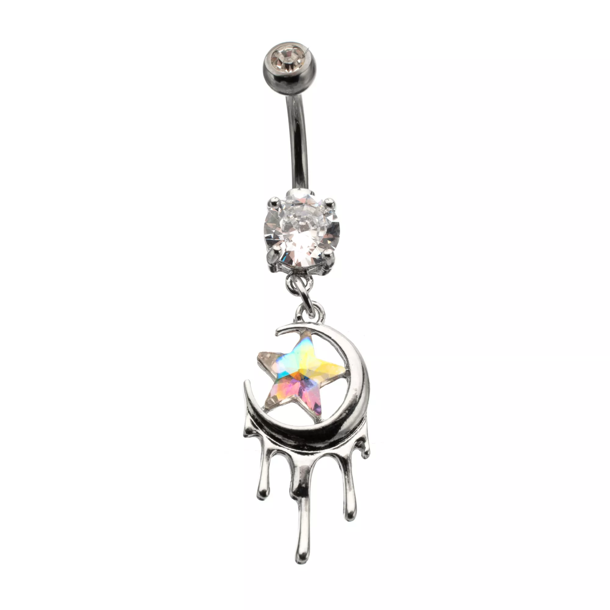 Prong CZ Star Moon Charm Titanium Dangle Belly Ring - 14 Gauge at Spencer's