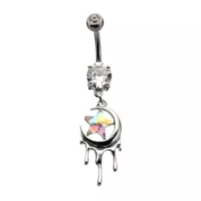 Prong CZ Star Moon Charm Titanium Dangle Belly Ring - 14 Gauge at Spencer's