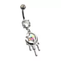 Prong CZ Star Moon Charm Titanium Dangle Belly Ring - 14 Gauge at Spencer's