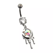 Prong CZ Star Moon Charm Titanium Dangle Belly Ring - 14 Gauge at Spencer's