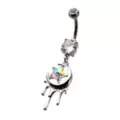 Prong CZ Star Moon Charm Titanium Dangle Belly Ring - 14 Gauge at Spencer's