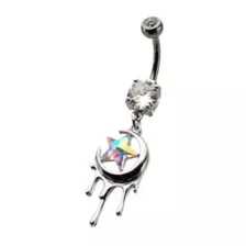Prong CZ Star Moon Charm Titanium Dangle Belly Ring - 14 Gauge at Spencer's