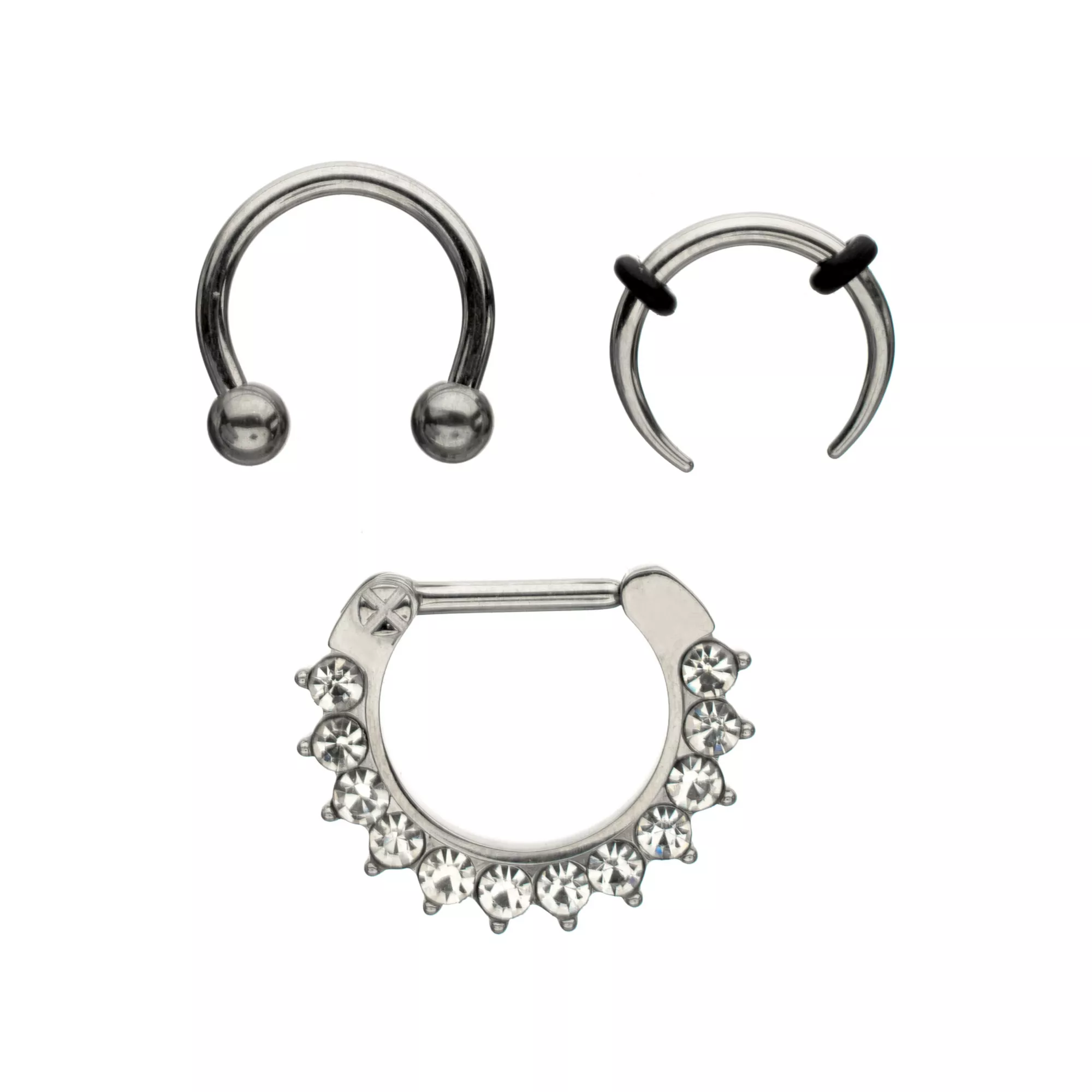 Multi-Pack ASTM F-136 Titanium Horseshoe and Charm Captive Septum Rings 3 Pack - 16 Gauge at Spencer's