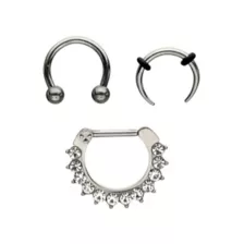 Multi-Pack ASTM F-136 Titanium Horseshoe and Charm Captive Septum Rings 3 Pack - 16 Gauge at Spencer's