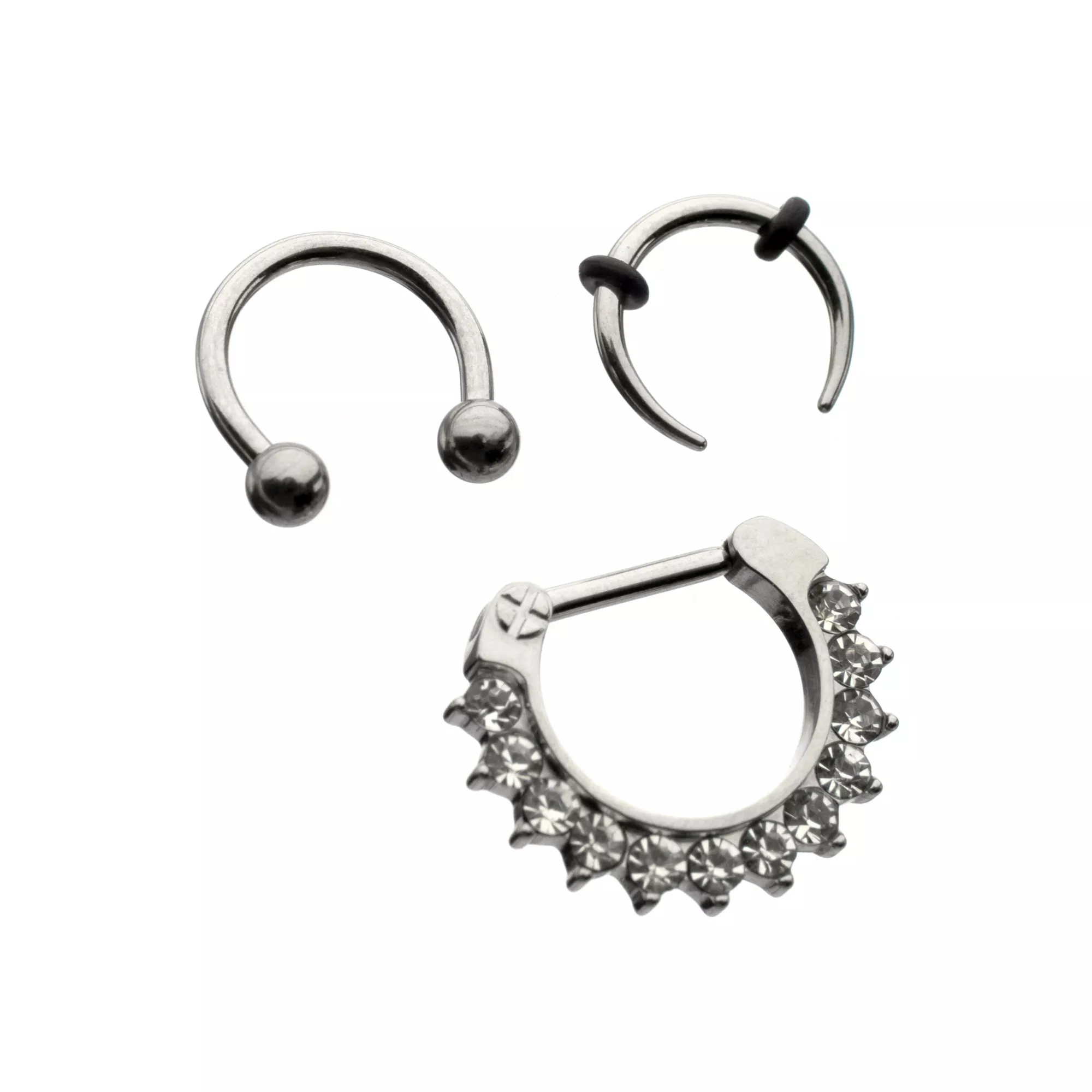 Multi-Pack ASTM F-136 Titanium Horseshoe and Charm Captive Septum Rings 3 Pack - 16 Gauge at Spencer's