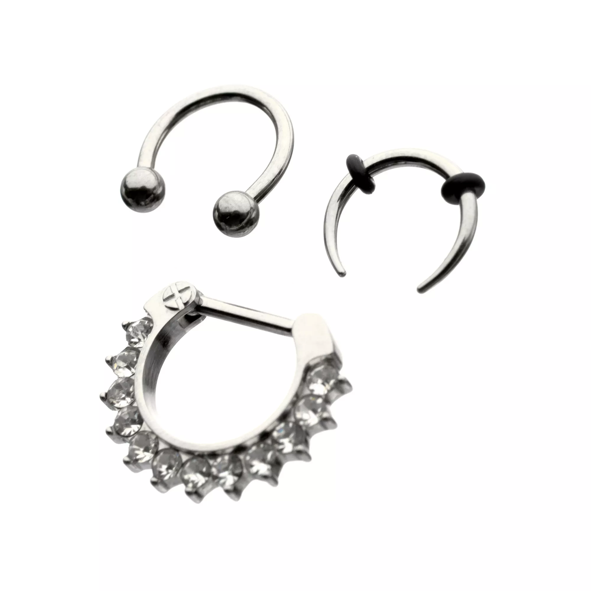 Multi-Pack ASTM F-136 Titanium Horseshoe and Charm Captive Septum Rings 3 Pack - 16 Gauge at Spencer's