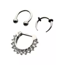 Multi-Pack ASTM F-136 Titanium Horseshoe and Charm Captive Septum Rings 3 Pack - 16 Gauge at Spencer's
