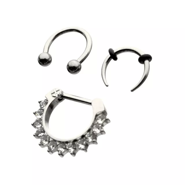 Multi-Pack ASTM F-136 Titanium Horseshoe and Charm Captive Septum Rings 3 Pack - 16 Gauge at Spencer's