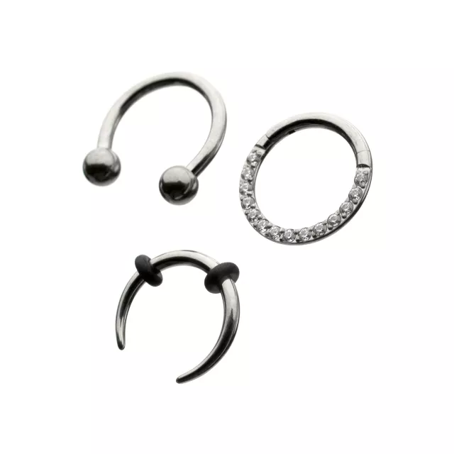 Multi-Pack ASTM F-136 Titanium Textured Septum Rings 3 Pack - 16 Gauge at Spencer's