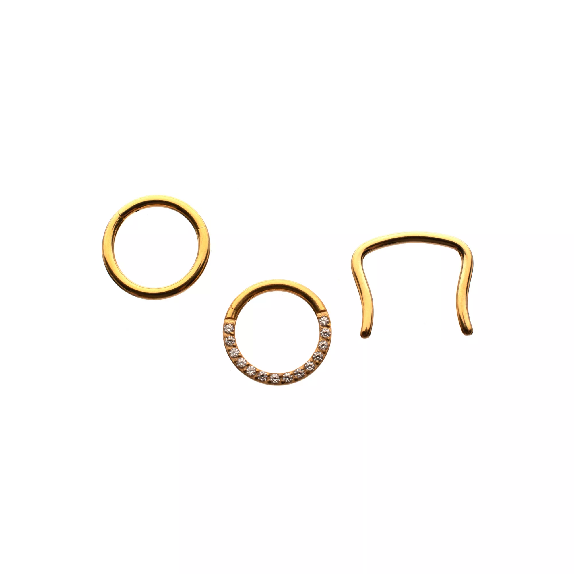 Multi-Pack ASTM F-136 Gold-Tone Titanium Septum Rings with Retainer 3 Pack - 16 Gauge at Spencer's