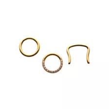 Multi-Pack ASTM F-136 Gold-Tone Titanium Septum Rings with Retainer 3 Pack - 16 Gauge at Spencer's
