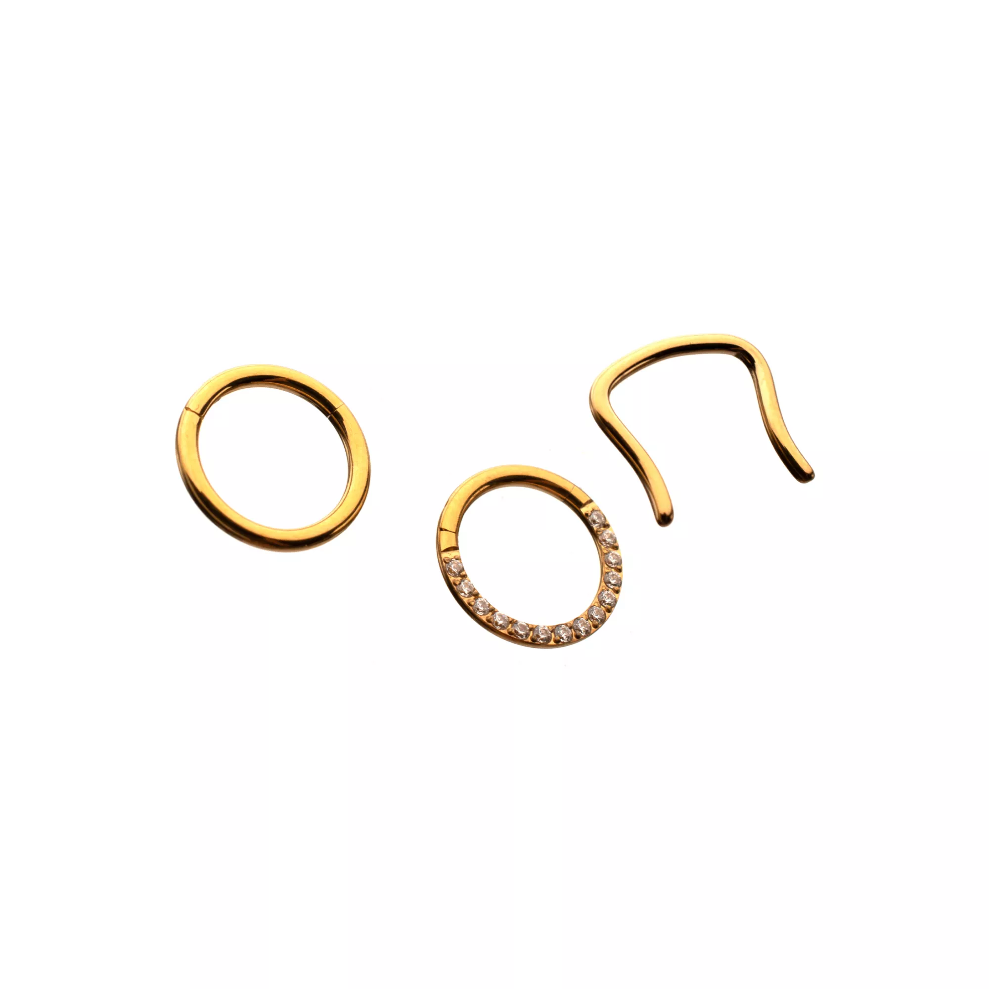 Multi-Pack ASTM F-136 Gold-Tone Titanium Septum Rings with Retainer 3 Pack - 16 Gauge at Spencer's