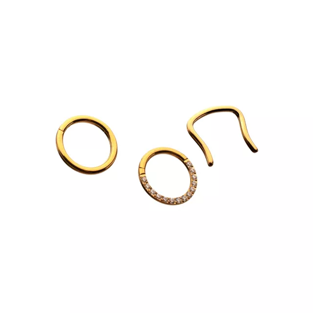 Multi-Pack ASTM F-136 Gold-Tone Titanium Septum Rings with Retainer 3 Pack - 16 Gauge at Spencer's