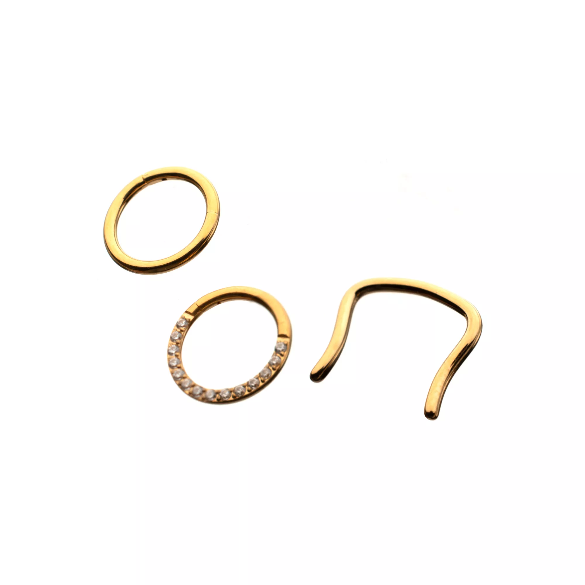 Multi-Pack ASTM F-136 Gold-Tone Titanium Septum Rings with Retainer 3 Pack - 16 Gauge at Spencer's