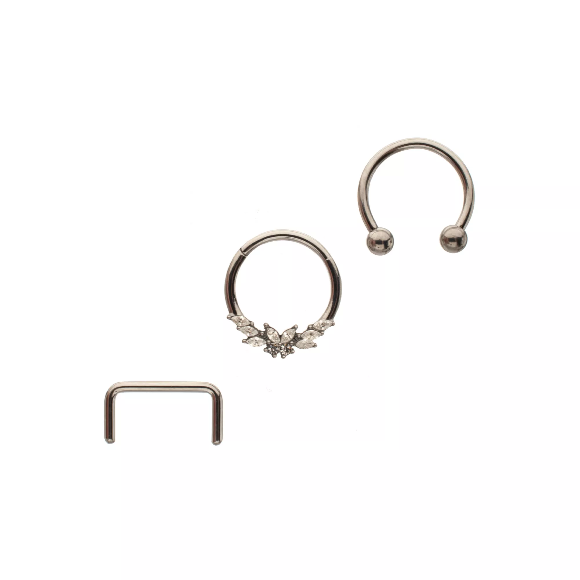 Multi-Pack ASTM F-136 Titanium Septum Rings with Retainer 4 Pack - 16 Gauge at Spencer's