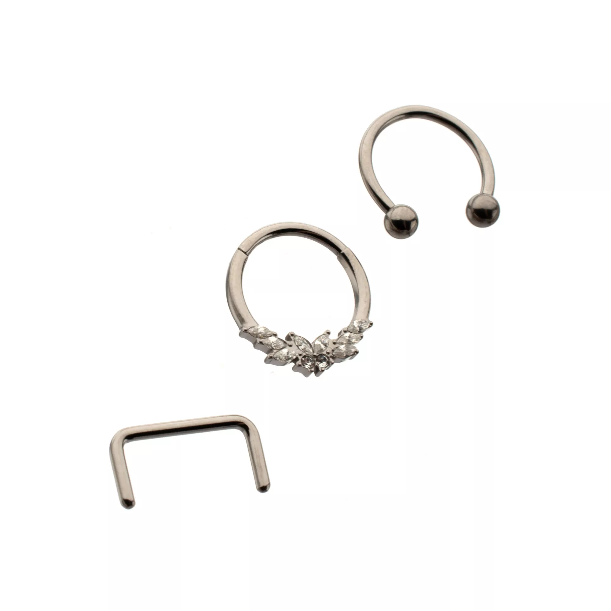 Multi-Pack ASTM F-136 Titanium Septum Rings with Retainer 4 Pack - 16 Gauge at Spencer's