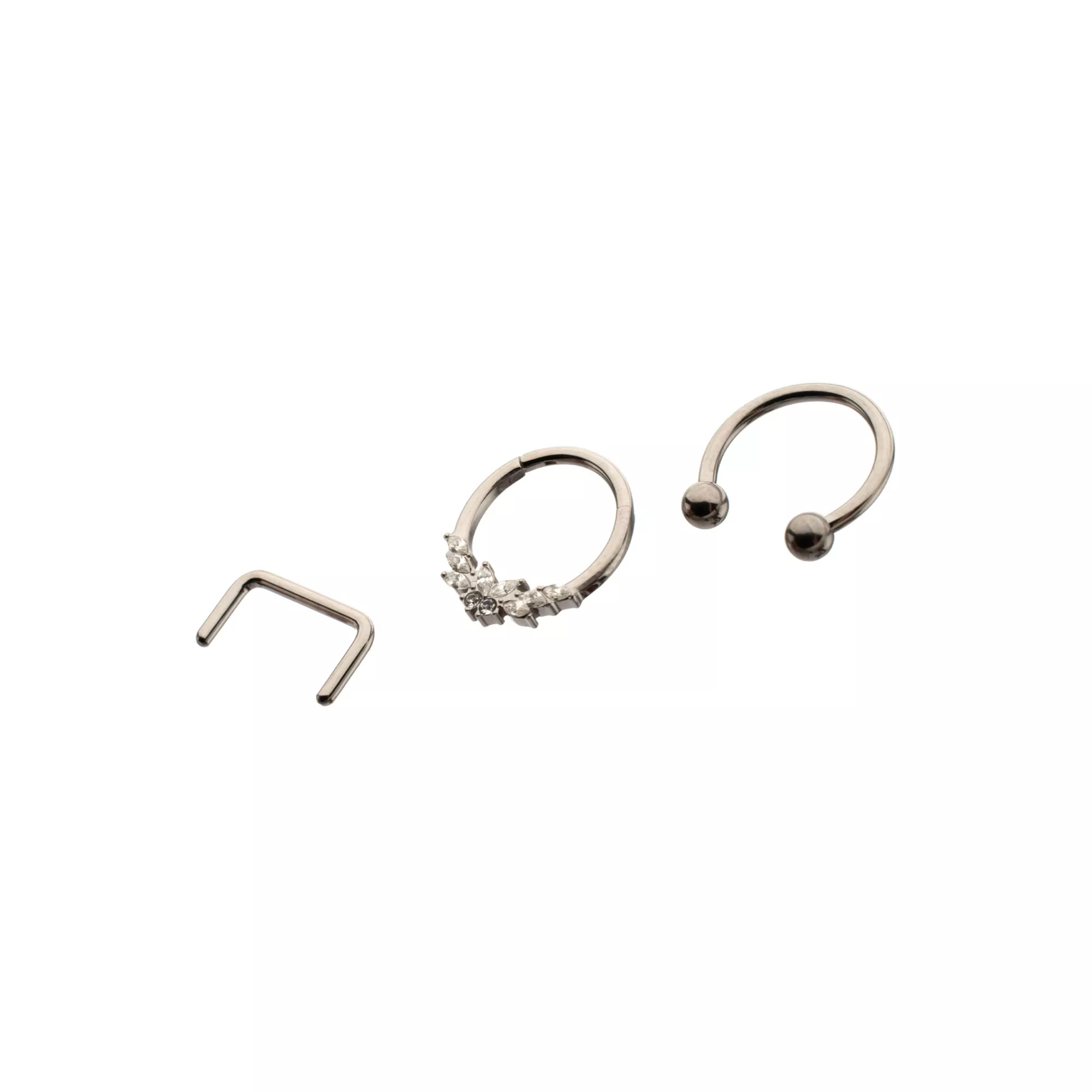 Multi-Pack ASTM F-136 Titanium Septum Rings with Retainer 4 Pack - 16 Gauge at Spencer's