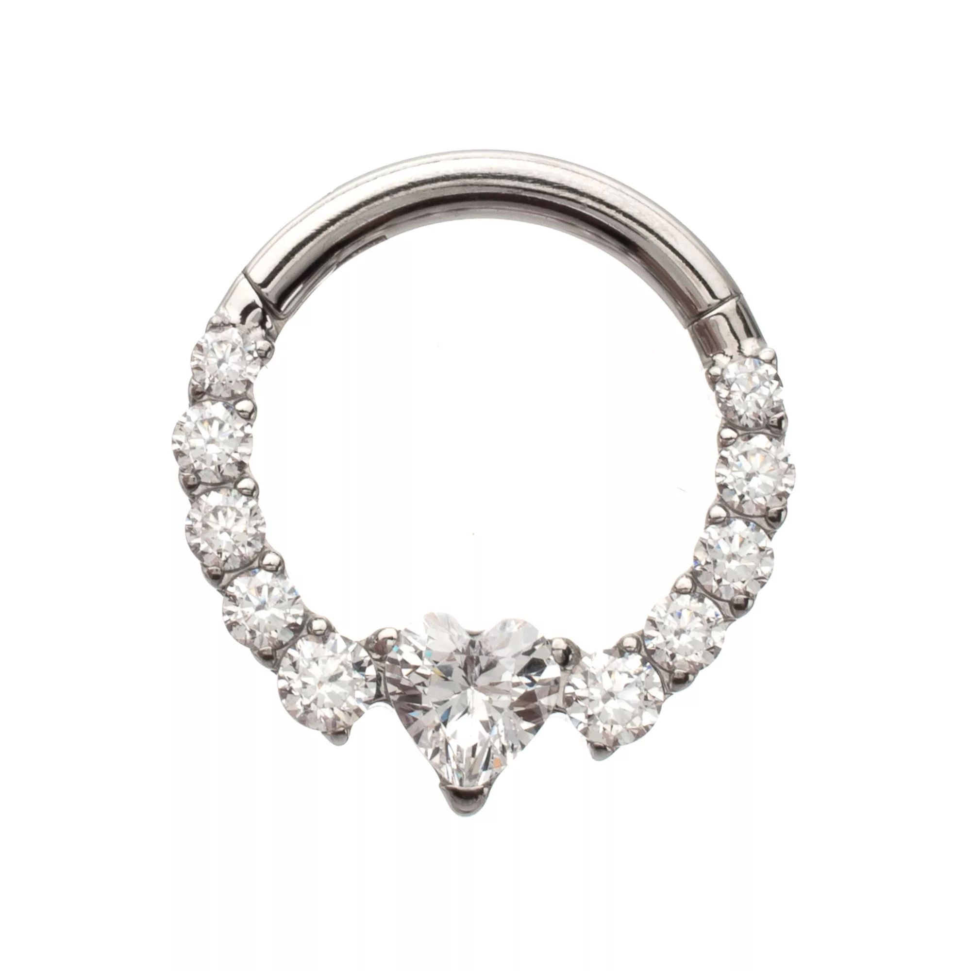 ASTM F-136 Titanium CZ Heart V-Shape Clicker Septum Ring - 16 Gauge at Spencer's