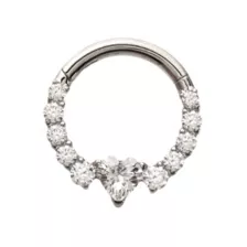 ASTM F-136 Titanium CZ Heart V-Shape Clicker Septum Ring - 16 Gauge at Spencer's