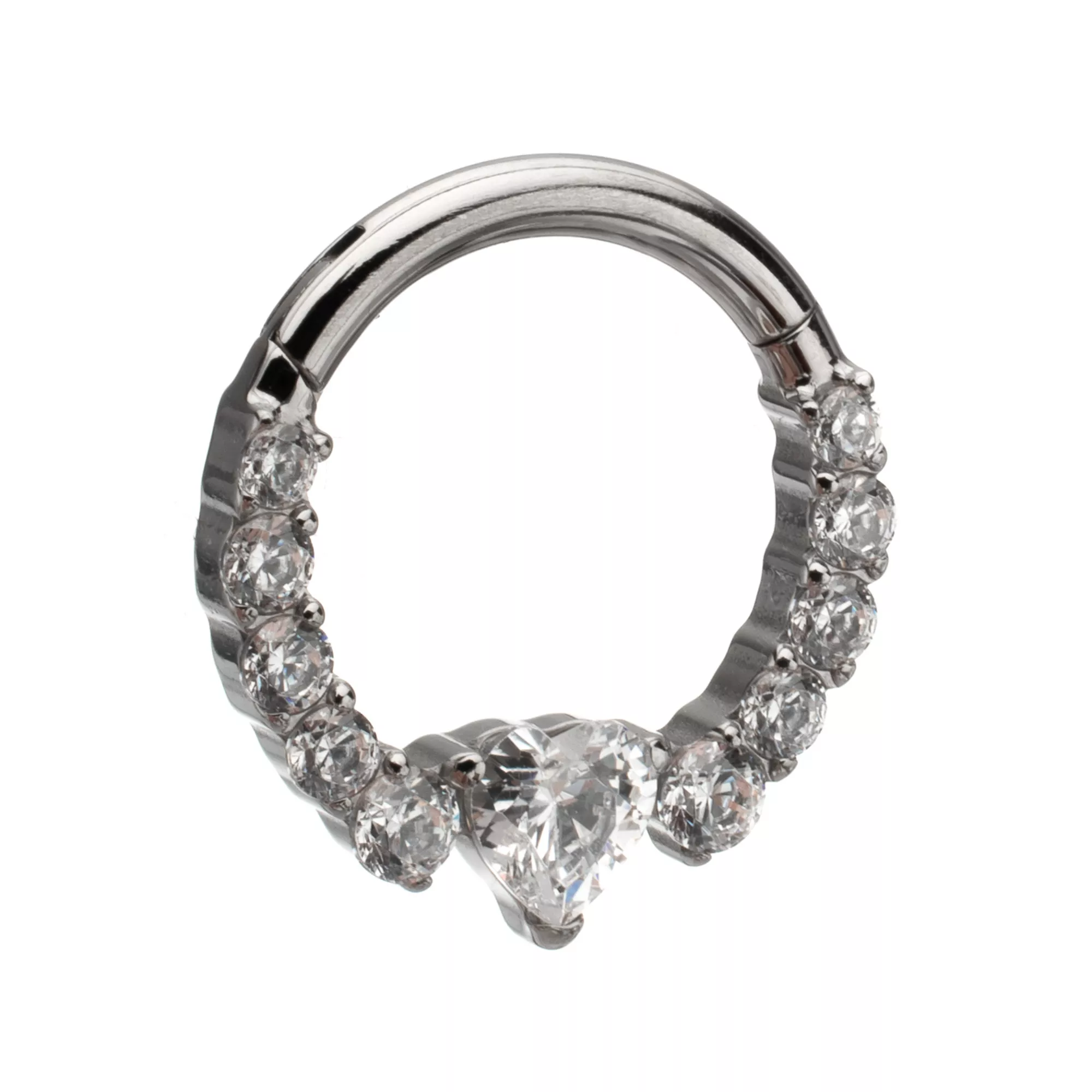 ASTM F-136 Titanium CZ Heart V-Shape Clicker Septum Ring - 16 Gauge at Spencer's
