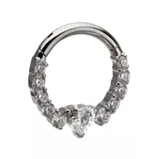 ASTM F-136 Titanium CZ Heart V-Shape Clicker Septum Ring - 16 Gauge at Spencer's