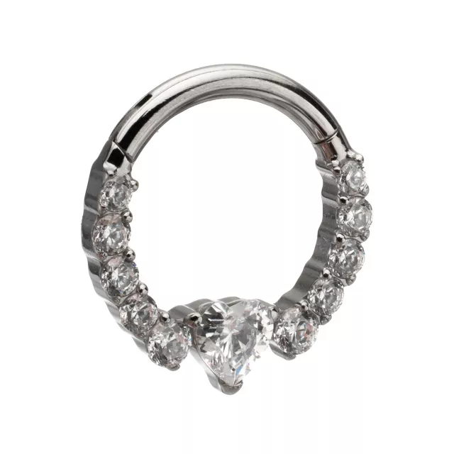 ASTM F-136 Titanium CZ Heart V-Shape Clicker Septum Ring - 16 Gauge at Spencer's