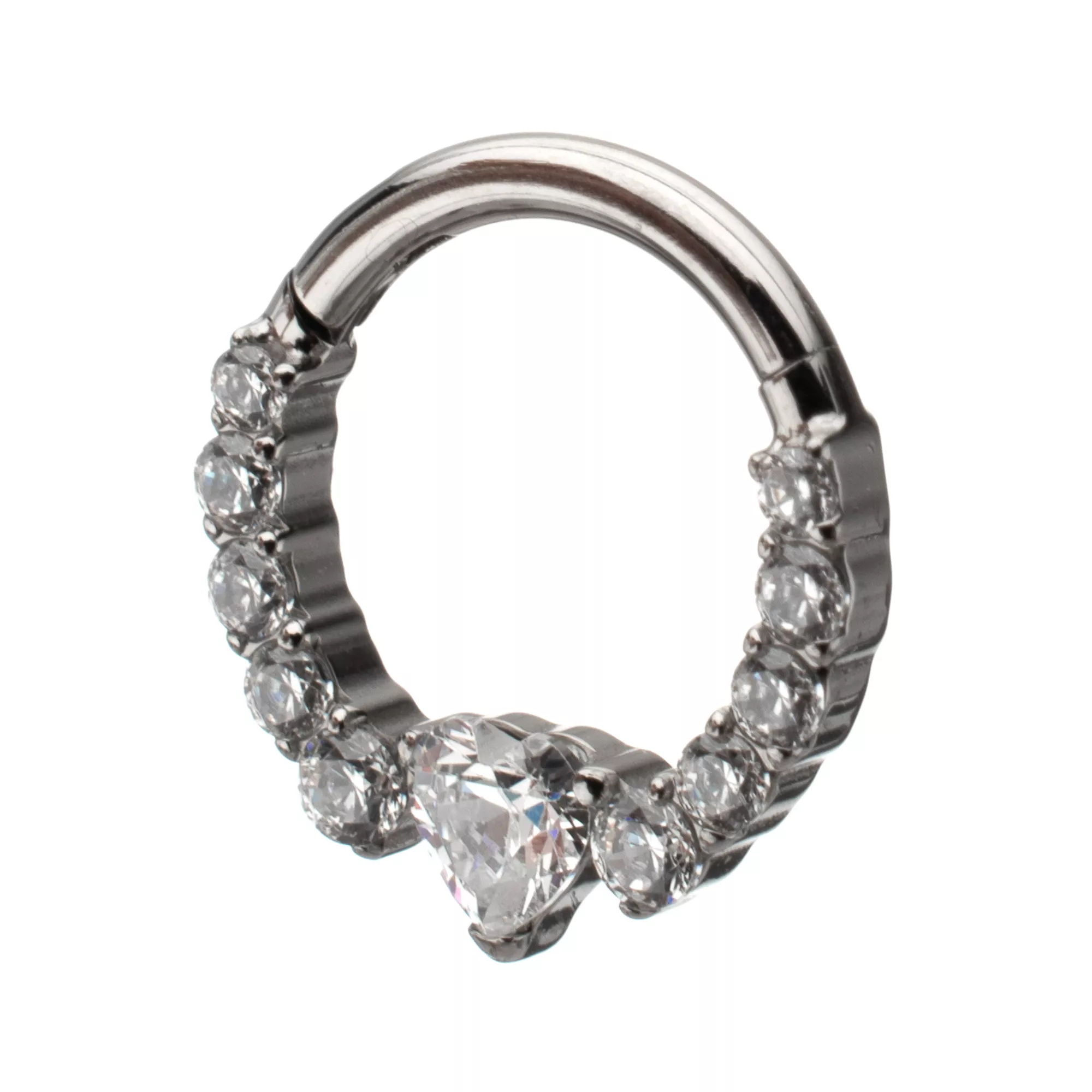 ASTM F-136 Titanium CZ Heart V-Shape Clicker Septum Ring - 16 Gauge at Spencer's