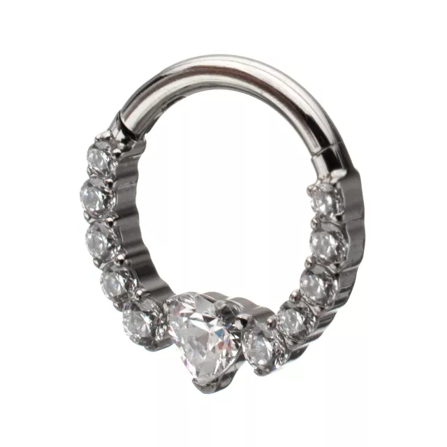 ASTM F-136 Titanium CZ Heart V-Shape Clicker Septum Ring - 16 Gauge at Spencer's