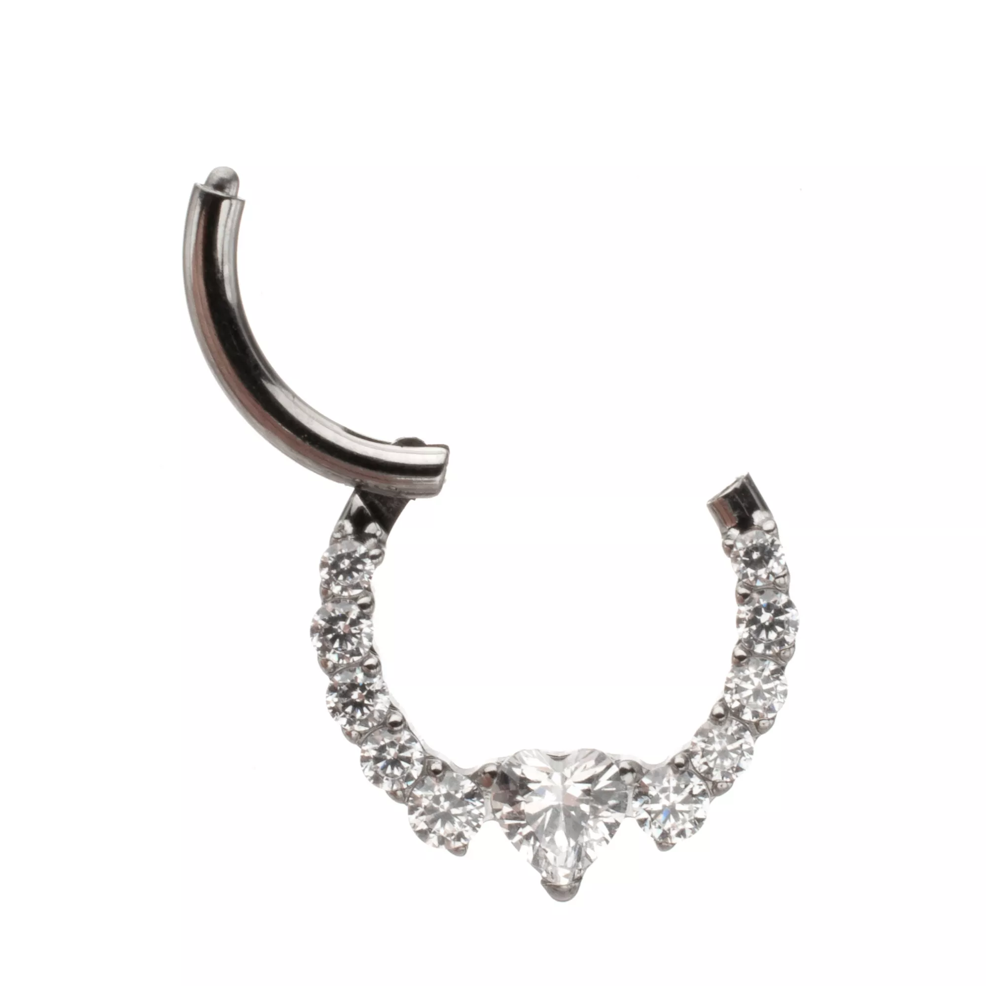 ASTM F-136 Titanium CZ Heart V-Shape Clicker Septum Ring - 16 Gauge at Spencer's