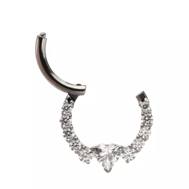 ASTM F-136 Titanium CZ Heart V-Shape Clicker Septum Ring - 16 Gauge at Spencer's
