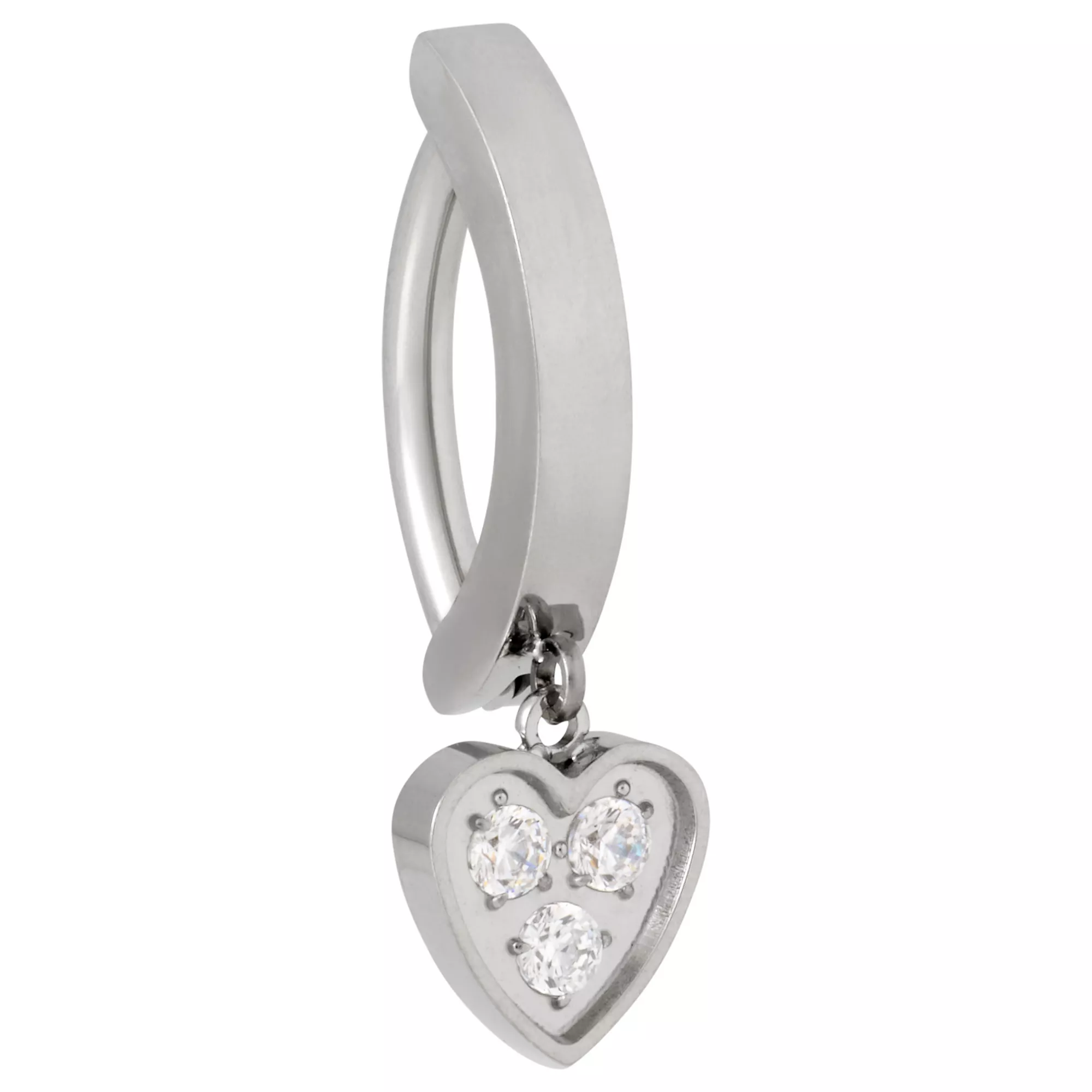 ASTM F-136 Titanium CZ Heart Hinged Hoop Dangle Belly Ring - 14 Gauge at Spencer's
