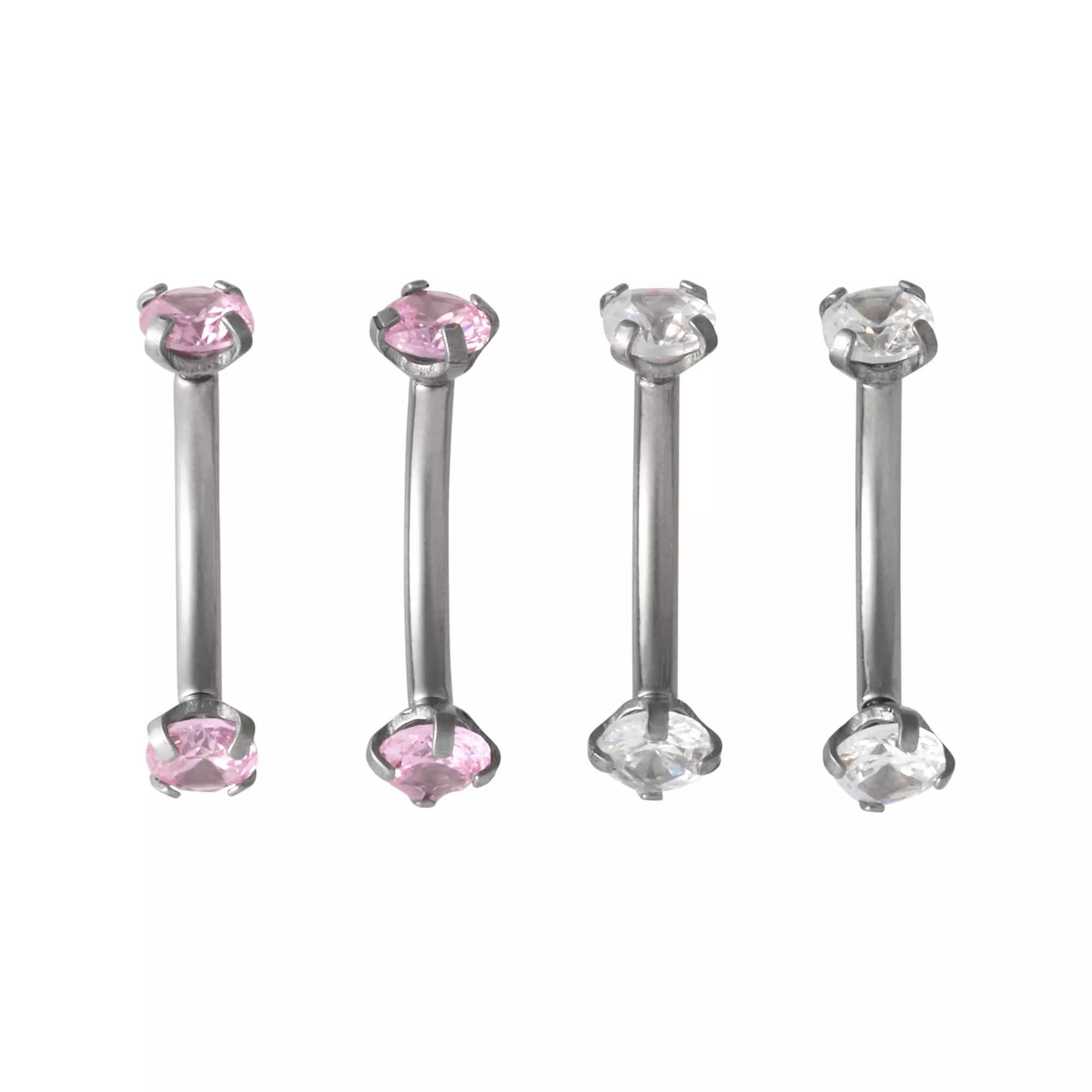 Multi-Pack ASTM F-136 Titanium Pink CZ Curved Barbells 4 Pack - 16 Gauge at Spencer's