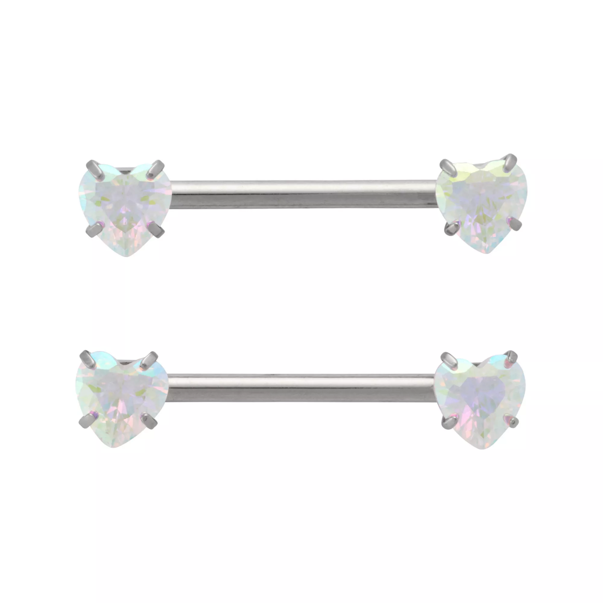 ASTM F-136 Titanium Heart CZ Nipple Barbells - 14 Gauge at Spencer's