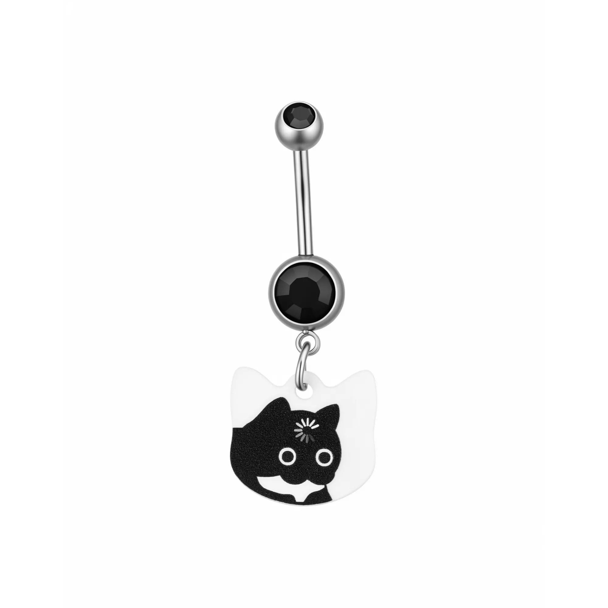 Black Cat Loading CZ Dangle Belly Ring - 14 Gauge